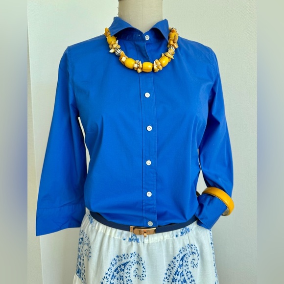 J. Crew Haberdashery cobalt Blue Cotton Blend Shirt, 3/4 sleeves Size S ( 4) - Picture 3 of 14